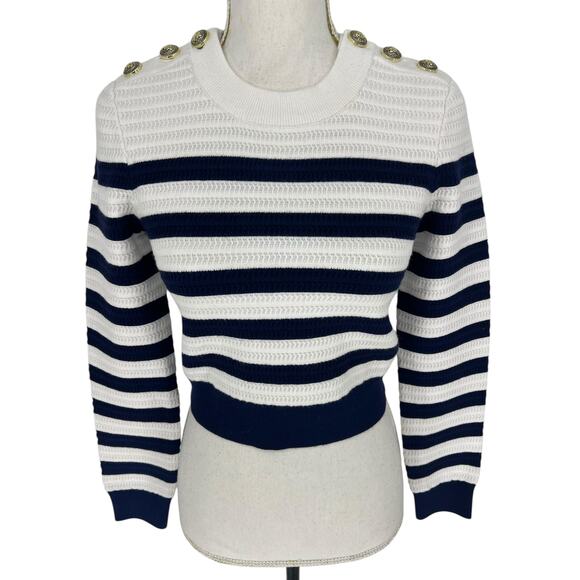 Generation Love White and Blue Striped Janice Cropped Sweater - Picture 6 of 14
